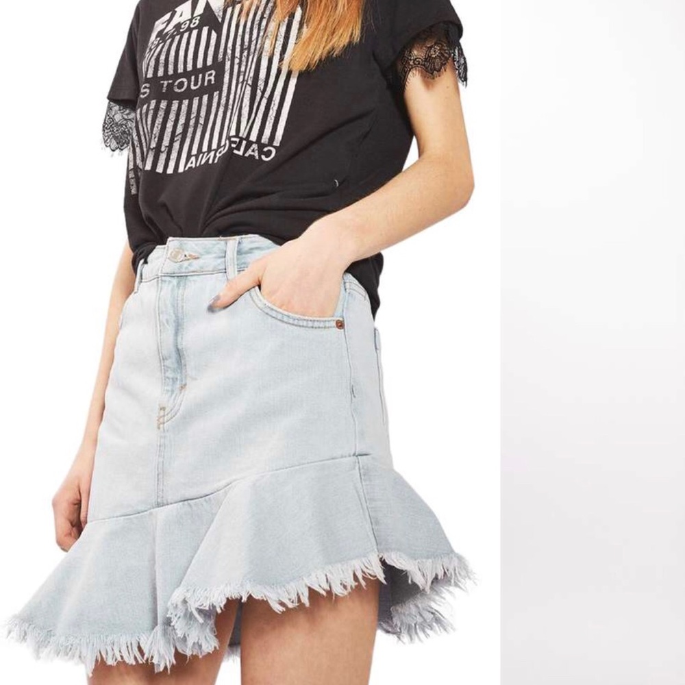 Top shop Moto Asymmetrical Hem Fringe Skirt